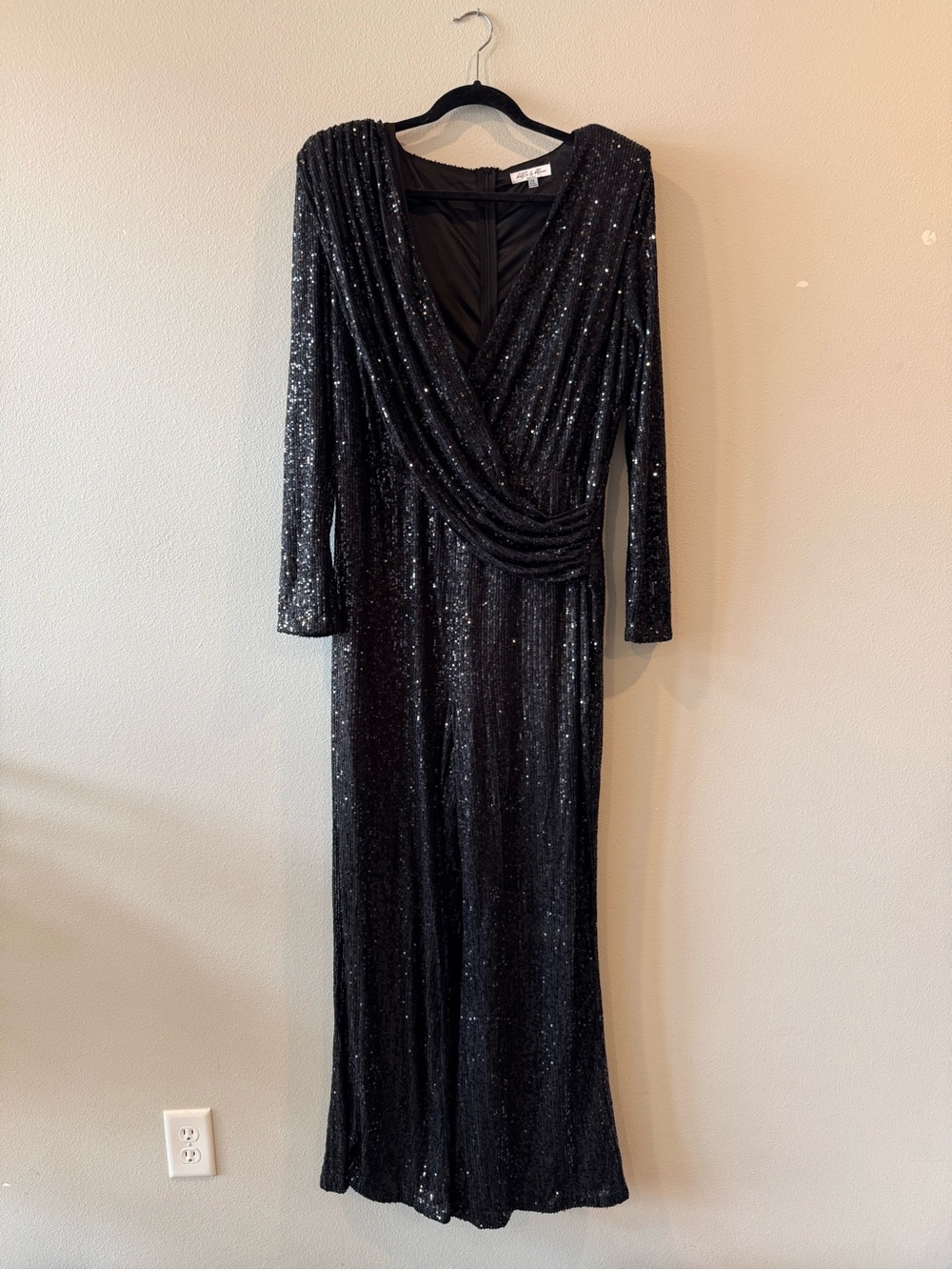 Bella & Bloom Black Sequin Wrap Jumpsuit 2X Plus Size Wide Leg